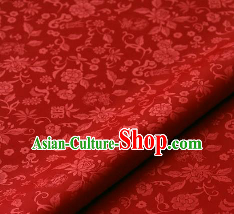 Asian Traditional Palace Drapery Korean Hanbok Royal Chrysanthemum Pattern Red Brocade Satin Fabric