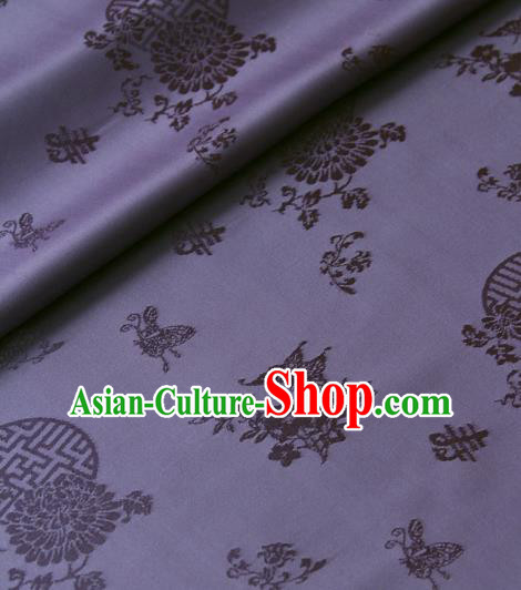 Asian Traditional Palace Drapery Korean Hanbok Royal Butterfly Pattern Purple Brocade Satin Fabric