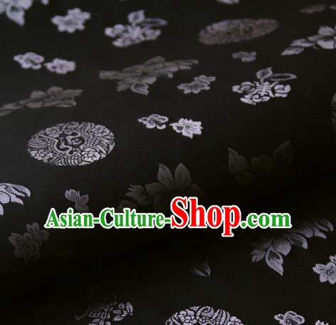 Asian Korean Ancient Costume Black Brocade Traditional Palace Pattern Satin Fabric Silk Fabric Material