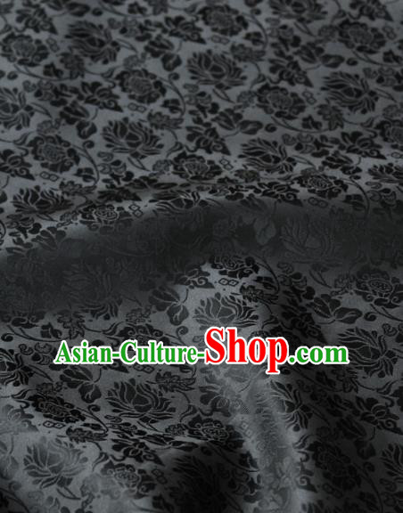 Asian Korean Classical Brocade Traditional Palace Pattern Black Satin Fabric Silk Fabric Material