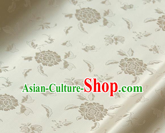 Asian Traditional Classical Pattern Beige Satin Drapery Korean Hanbok Palace Brocade Silk Fabric