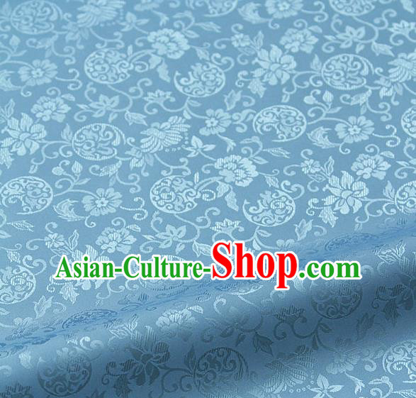 Traditional Asian Light Blue Satin Classical Pattern Drapery Korean Hanbok Palace Brocade Silk Fabric