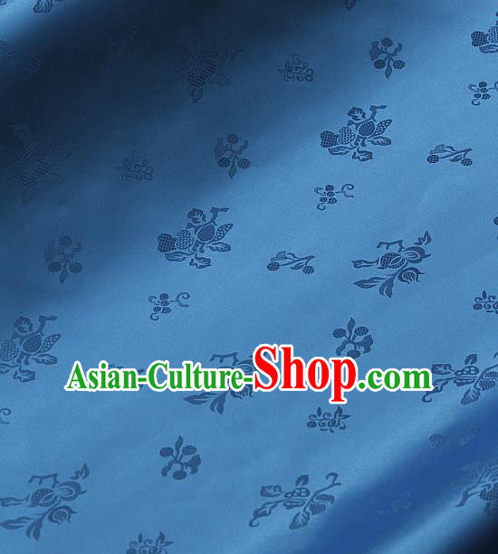 Traditional Asian Blue Satin Classical Pattern Drapery Korean Hanbok Palace Brocade Silk Fabric