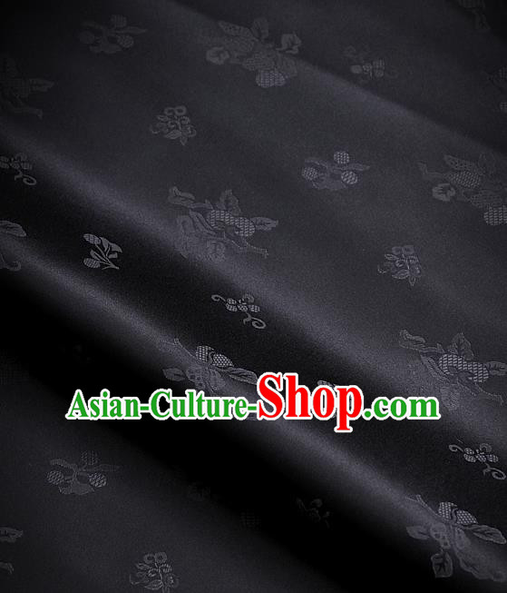 Traditional Asian Black Satin Classical Pattern Drapery Korean Hanbok Palace Brocade Silk Fabric