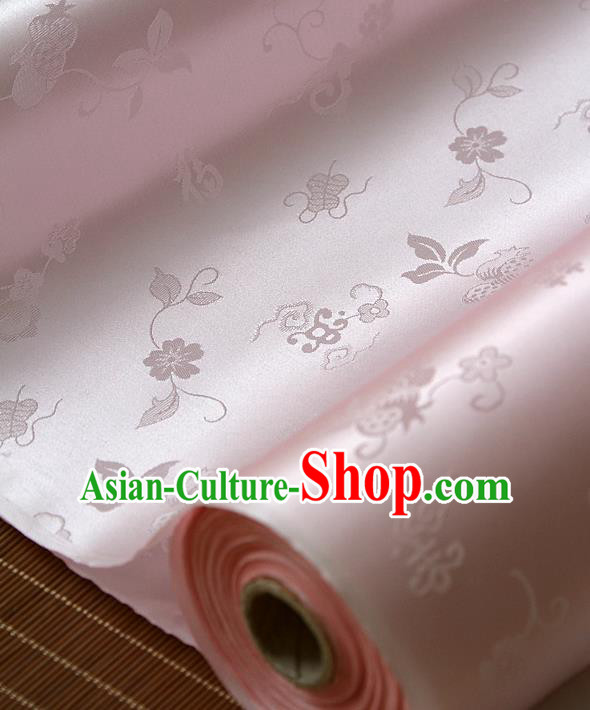 Traditional Asian Pink Brocade Classical Cucurbit Pattern Drapery Korean Hanbok Palace Satin Silk Fabric