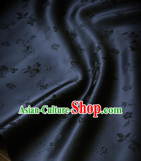 Traditional Asian Navy Blue Brocade Classical Cucurbit Pattern Drapery Korean Hanbok Palace Satin Silk Fabric