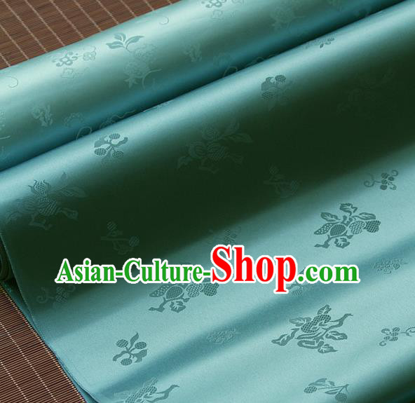 Traditional Asian Lake Blue Brocade Classical Cucurbit Pattern Drapery Korean Hanbok Palace Satin Silk Fabric