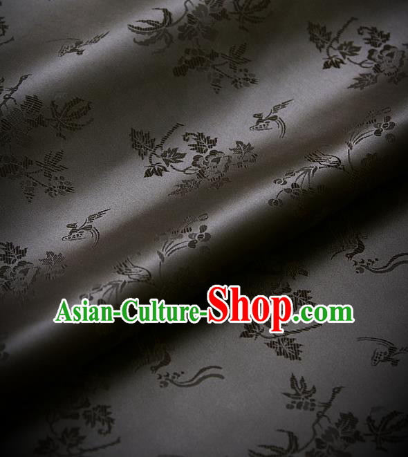 Traditional Asian Classical Grape Pattern Black Brocade Drapery Korean Hanbok Palace Satin Silk Fabric