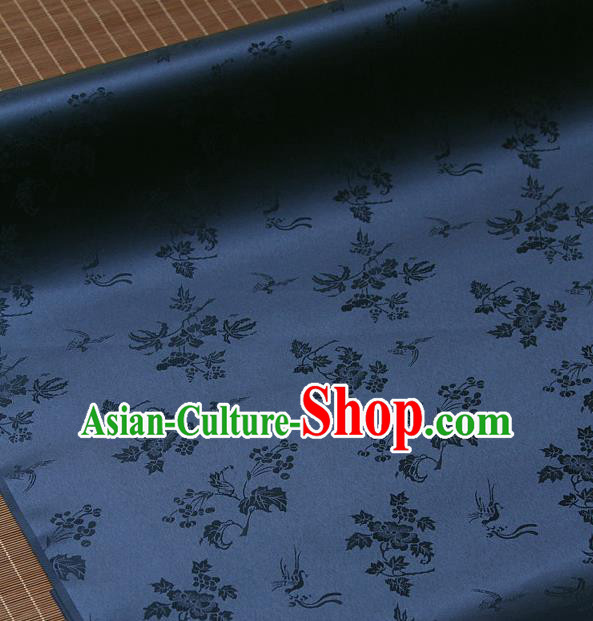 Traditional Asian Classical Grape Pattern Navy Brocade Drapery Korean Hanbok Palace Satin Silk Fabric
