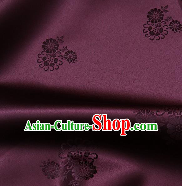 Asian Traditional Classical Pattern Wine Red Satin Drapery Korean Hanbok Palace Brocade Silk Fabric