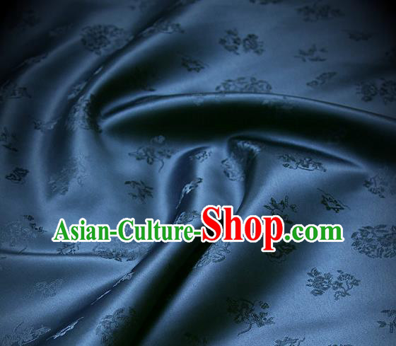 Traditional Asian Cloth Drapery Navy Blue Brocade Korean Hanbok Palace Satin Silk Fabric