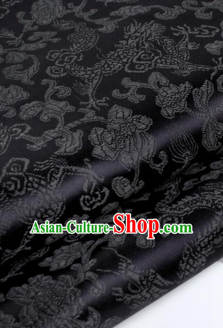 Chinese Traditional Black Brocade Fabric Tang Suit Classical Dragons Pattern Design Tang Suit Silk Material Satin Drapery