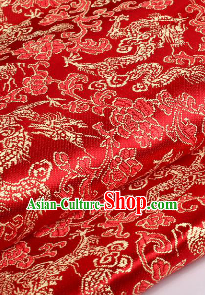 Chinese Traditional Red Brocade Fabric Tang Suit Classical Dragons Pattern Design Tang Suit Silk Material Satin Drapery