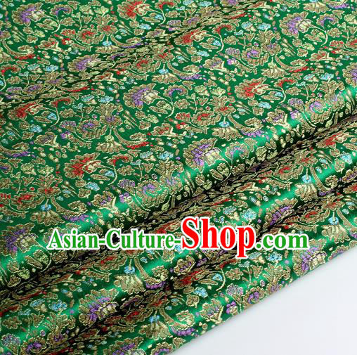 Chinese Traditional Green Brocade Fabric Tang Suit Classical Cockscomb Flower Pattern Design Tang Suit Silk Material Satin Drapery