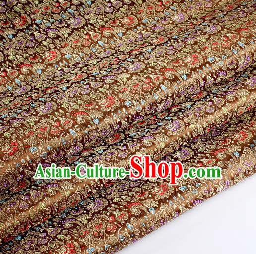 Chinese Traditional Brown Brocade Fabric Tang Suit Classical Cockscomb Flower Pattern Design Tang Suit Silk Material Satin Drapery