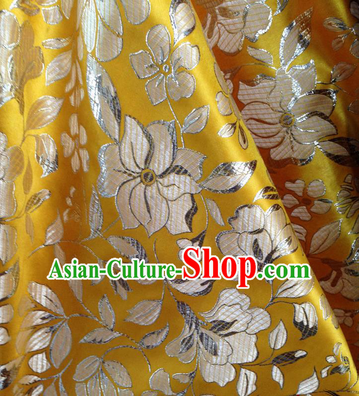 Chinese Traditional Yellow Brocade Fabric Tang Suit Classical Peony Pattern Design Tang Suit Silk Material Satin Drapery