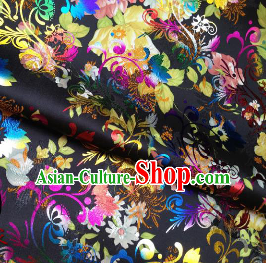 Chinese Traditional Black Brocade Fabric Tang Suit Classical Peony Pattern Design Tang Suit Silk Material Satin Drapery