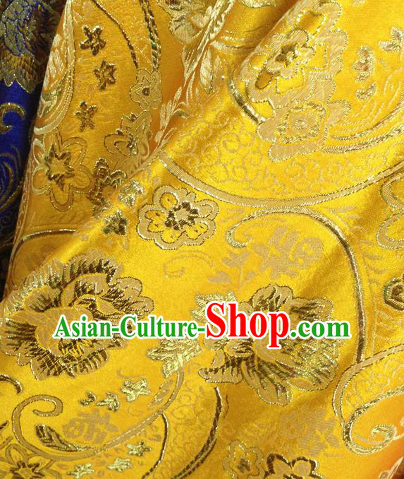 Chinese Traditional Yellow Brocade Fabric Tang Suit Classical Peony Flowers Pattern Design Silk Material Satin Drapery