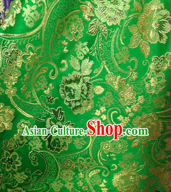 Chinese Traditional Green Brocade Fabric Tang Suit Classical Peony Flowers Pattern Design Silk Material Satin Drapery