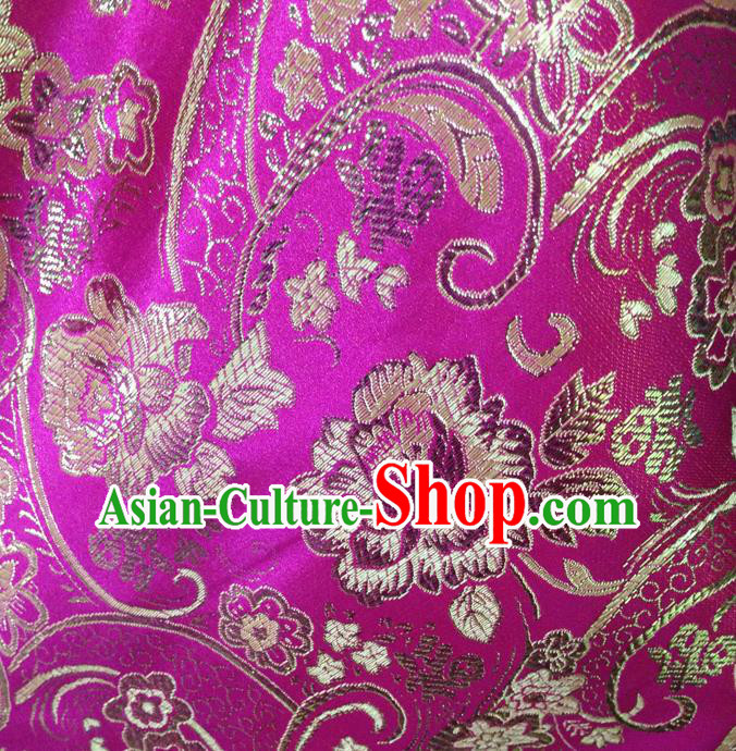 Chinese Traditional Rosy Brocade Fabric Tang Suit Classical Peony Flowers Pattern Design Silk Material Satin Drapery