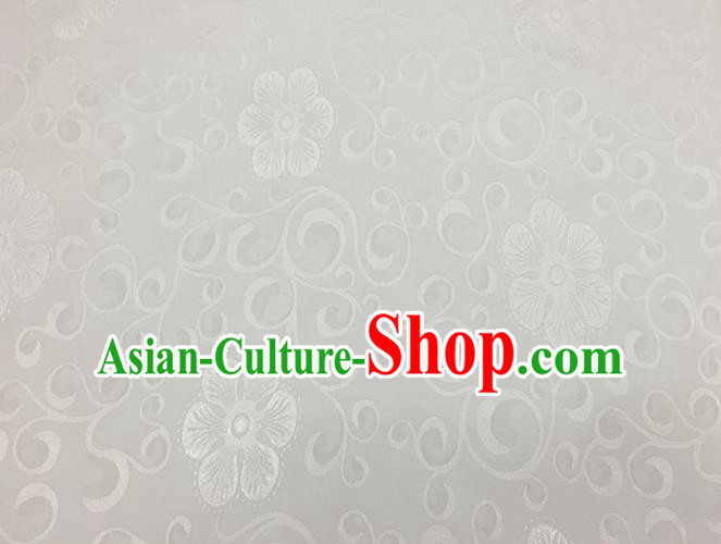 Chinese Traditional Apparel Fabric Qipao White Brocade Classical Flowers Pattern Design Silk Material Satin Drapery