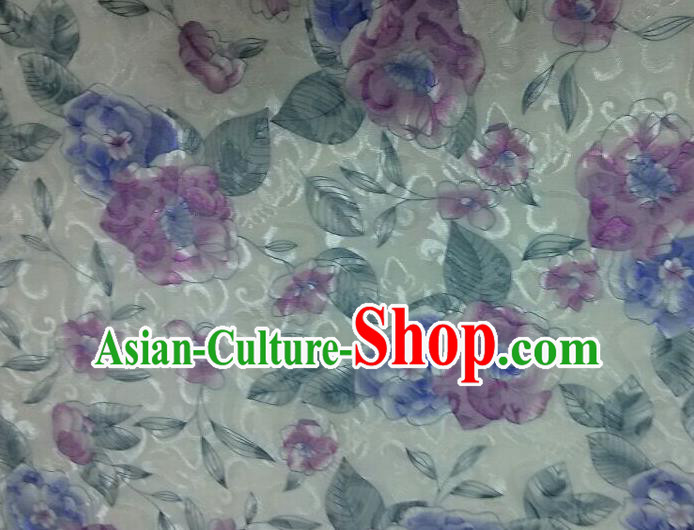 Chinese Traditional Apparel Fabric Qipao Brocade Classical Purple Flowers Pattern Design Silk Material Satin Drapery