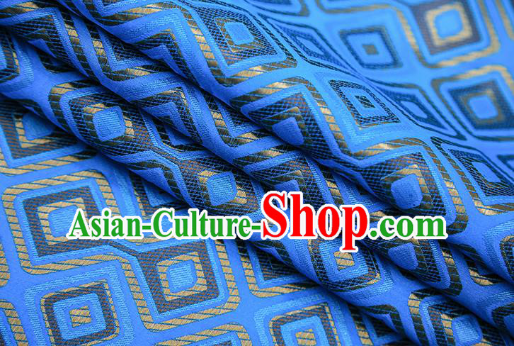 Chinese Traditional Apparel Qipao Fabric Blue Brocade Classical Pattern Design Material Satin Drapery