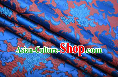 Chinese Traditional Apparel Blue Brocade Fabric Classical Peony Chrysanthemum Pattern Design Material Satin Drapery