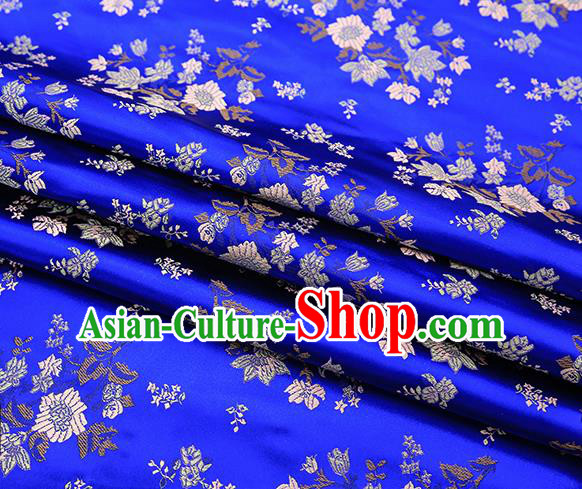 Traditional Chinese Royalblue Brocade Fabric Tang Suit Classical Petunia Pattern Design Satin Material Drapery