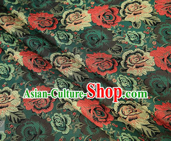 Chinese Traditional Jacquard Fabric Qipao Dress Atrovirens Brocade Classical Roses Pattern Design Satin Material Drapery
