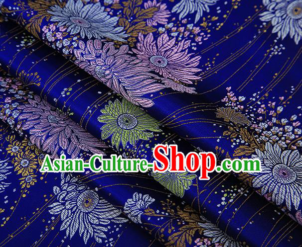 Top Grade Chinese Traditional Royalblue Brocade Fabric Tang Suit Silk Material Classical Chrysanthemum Pattern Design Drapery