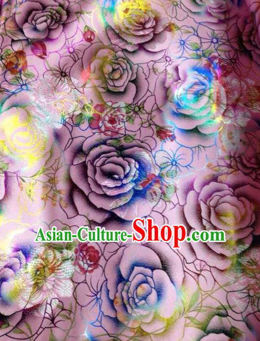 Chinese Traditional Pink Brocade Satin Fabric Tang Suit Material Classical Roses Pattern Design Drapery