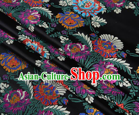 Top Grade Chinese Traditional Black Satin Fabric Tang Suit Brocade Classical Embroidery Flower Pattern Design Material Drapery