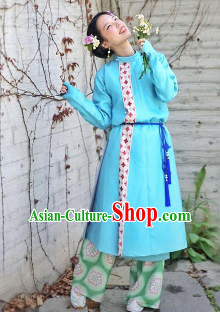 Chinese Ancient Tang Dynasty Young Lady Swordswoman Blue Costumes for Women
