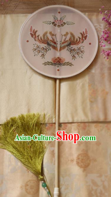 Chinese Ancient Palace Fans Hanfu Printing Phoenix Silk Round Fans for Women