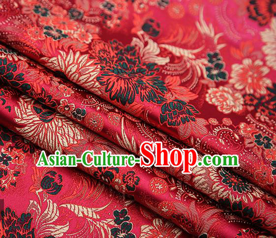 Chinese Traditional Tang Suit Wine Red Brocade Fabric Classical Chrysanthemum Pattern Design Material Satin Drapery