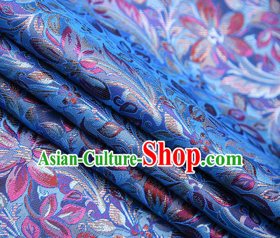 Traditional Chinese Tang Suit Blue Brocade Fabric Classical Petunia Pattern Design Satin Material Drapery