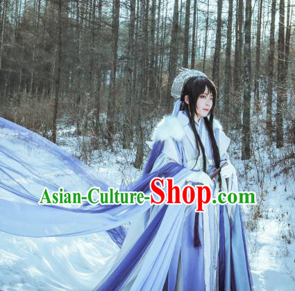 Asian Chinese Cosplay Swordsman Costumes Ancient Prince Clothing and Headpiece Complete Set