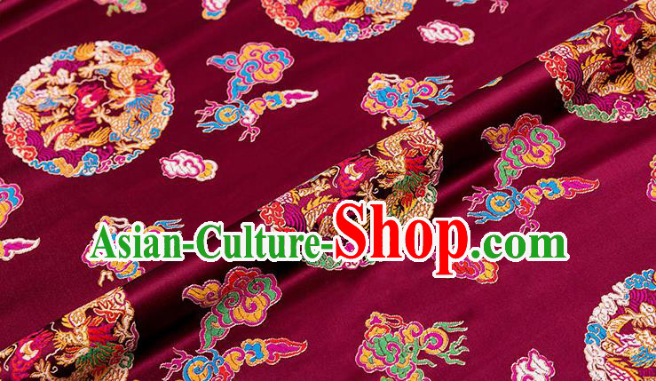 Chinese Traditional Wine Red Nanjing Brocade Satin Fabric Tang Suit Material Classical Peony Pattern Design Drapery