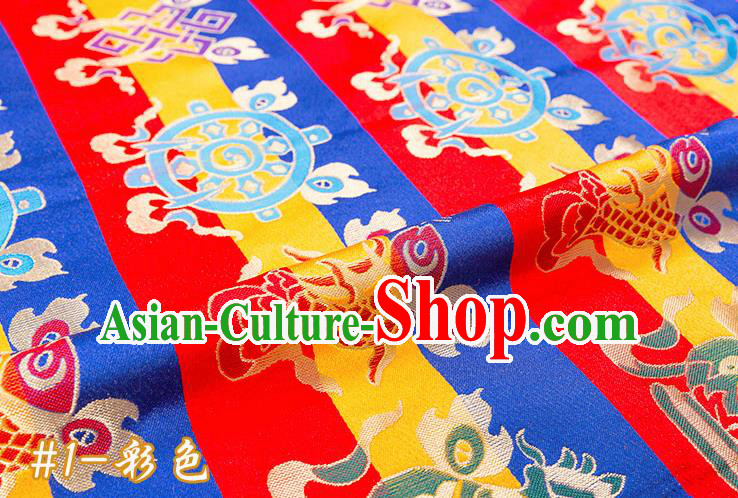 Chinese Traditional Red Nanjing Brocade Satin Fabric Tang Suit Material Classical Double Fishes Pattern Design Drapery