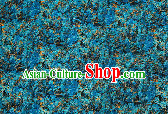 Chinese Traditional Satin Classical Pattern Design Deep Blue Brocade Fabric Qipao Dress Material Drapery
