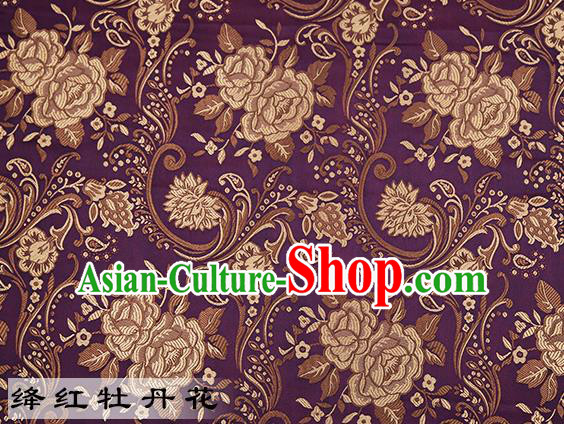 Chinese Traditional Dark Purple Satin Classical Peony Pattern Design Brocade Fabric Tang Suit Material Drapery