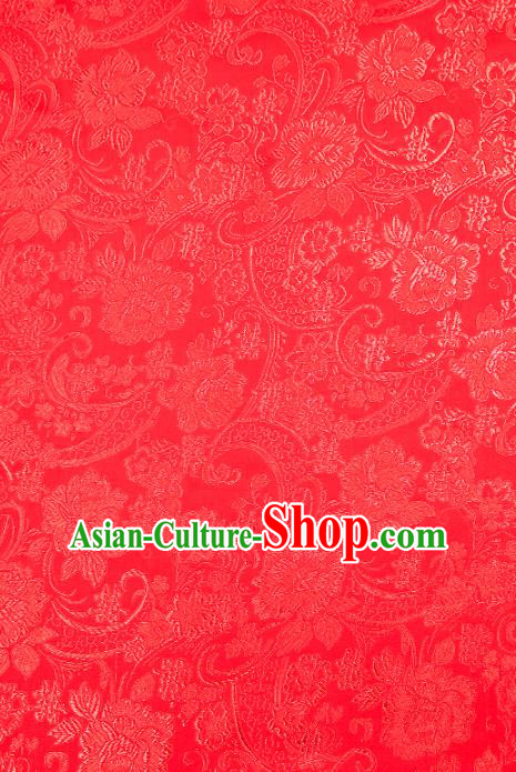 Chinese Traditional Satin Classical Loquat Flower Pattern Design Red Brocade Fabric Tang Suit Material Drapery
