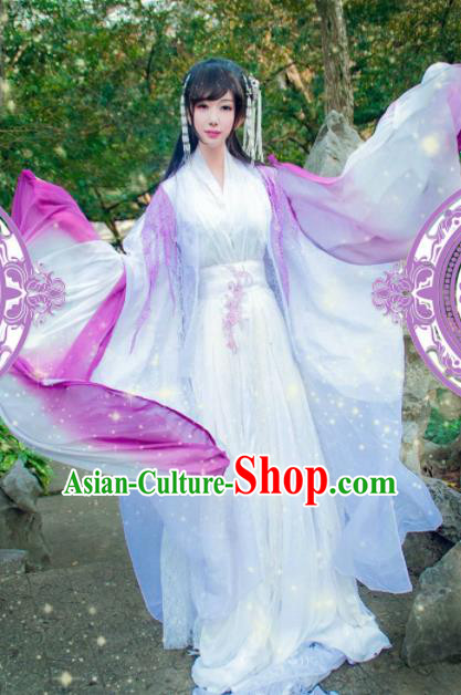 Ancient Chinese Cosplay Swordswoman Hanfu Dress Traditional Princess Embroidered Costumes and Headpiece Complete Set