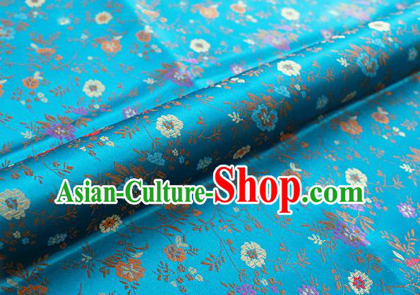 Chinese Traditional Garment Fabric Classical Flowers Pattern Design Blue Brocade Cushion Material Drapery