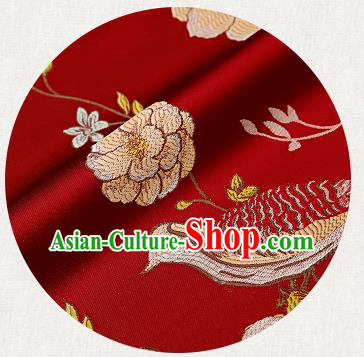 Embroidery Birds Red Brocade Chinese Traditional Garment Fabric Satin Cushion Material Drapery