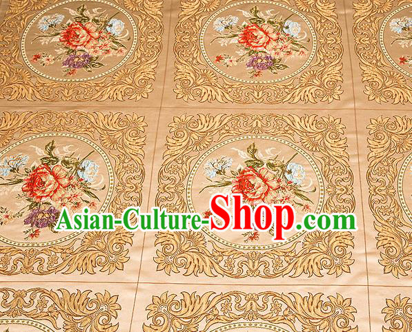 Top Grade Classical Peony Flowers Pattern Golden Brocade Chinese Traditional Garment Fabric Cushion Satin Material Drapery