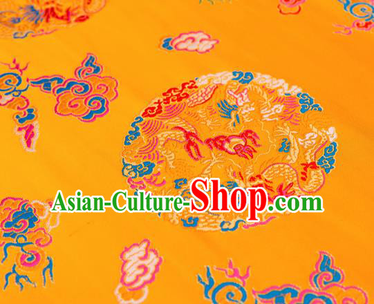 Top Grade Classical Dragons Pattern Yellow Nanjing Brocade Chinese Traditional Garment Fabric Tang Suit Satin Material Drapery