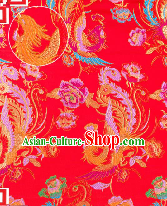 Top Grade Classical Phoenix Pattern Red Nanjing Brocade Chinese Traditional Garment Fabric Tang Suit Satin Material Drapery