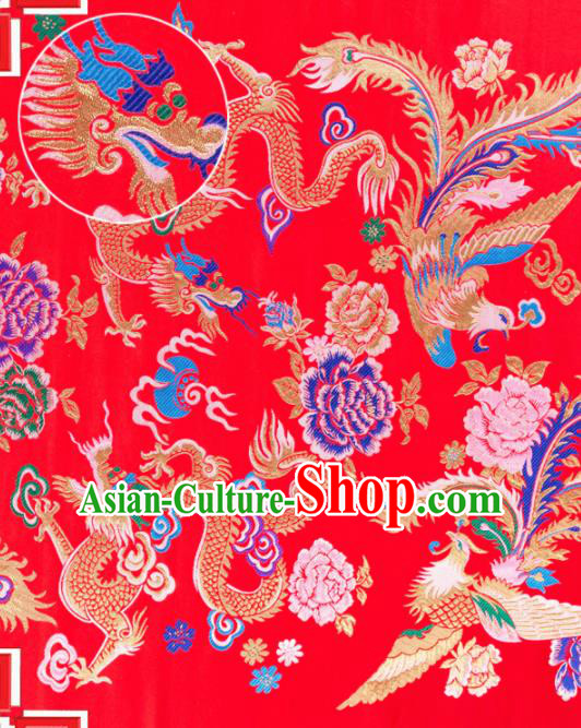 Top Grade Classical Dragon Phoenix Pattern Red Nanjing Brocade Chinese Traditional Garment Fabric Tang Suit Satin Material Drapery